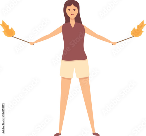 Female fakir icon cartoon vector. Fire show. Party event