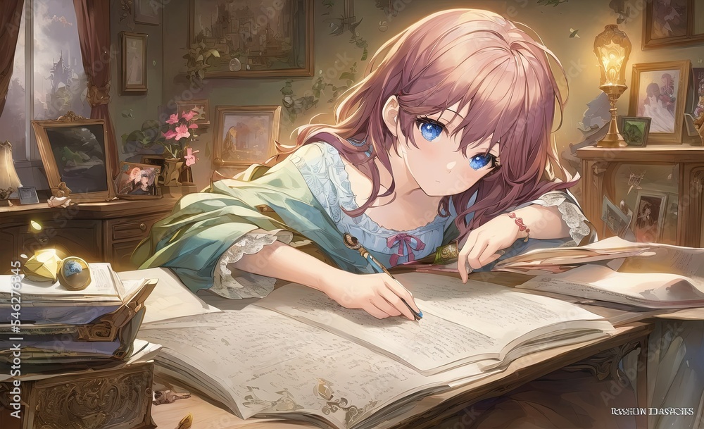 Fototapeta premium girl in living room studying