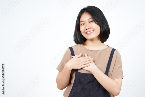 Grateful Gesture Of Beautiful Asian Woman Isolated On White Background