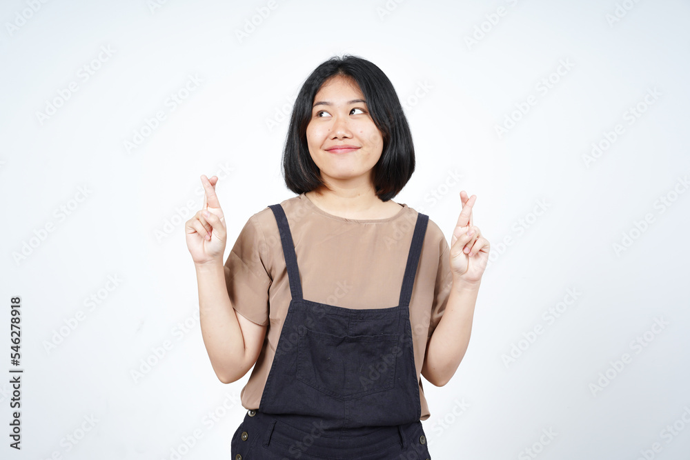 Crossing Finger or Lucky Finger Gesture Of Beautiful Asian Woman Isolated On White Background Crossing Finger or Lucky Finger Gesture Of Beautiful Asian Woman Isolated On White Background