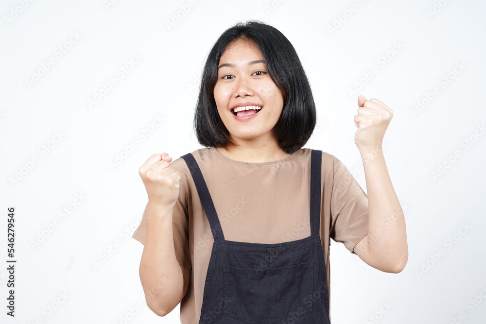 Yes Celebration gesture Of Beautiful Asian Woman Isolated On White Background Yes Celebration gesture Of Beautiful Asian Woman Isolated On White Background