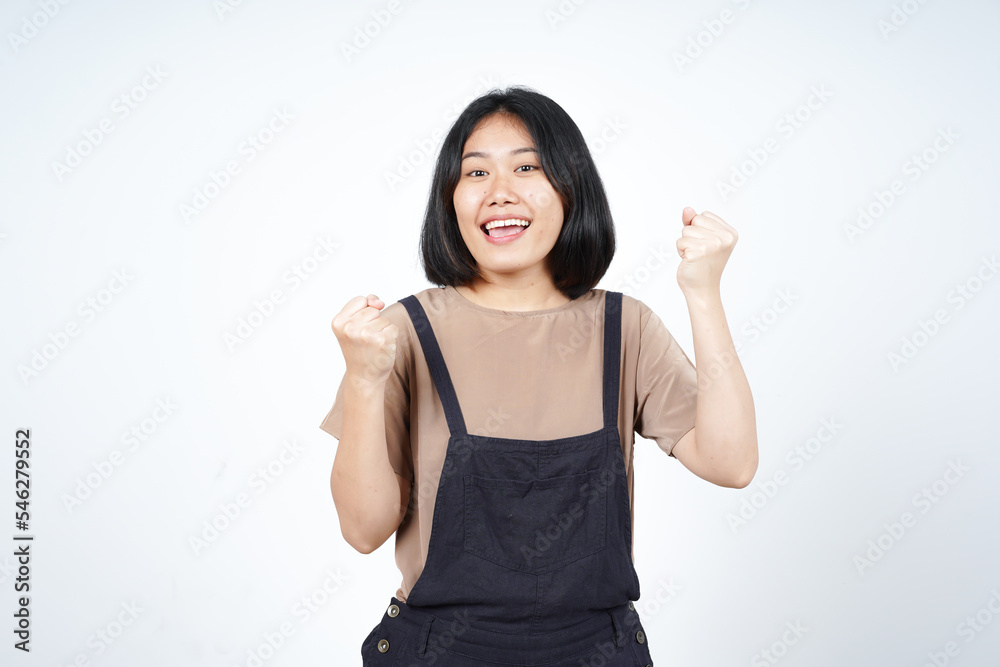 Yes Celebration gesture Of Beautiful Asian Woman Isolated On White Background Yes Celebration gesture Of Beautiful Asian Woman Isolated On White Background