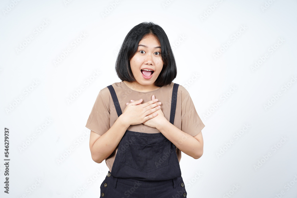 Hand on Chest with Shock Face Expression Of Beautiful Asian Woman Isolated On White Background Hand on Chest with Shock Face Expression Of Beautiful Asian Woman Isolated On White Background