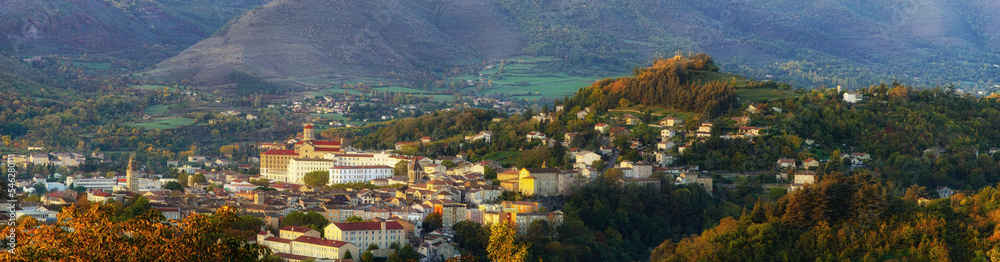 Great panorama of the city 07000 Privas France Gateway to the Ardeche in the morning sun