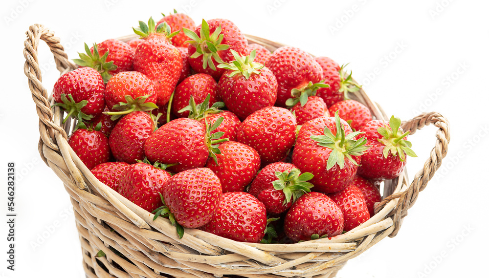 Ripe strawberries in a basket on a white background Ripe strawberries in a basket on a white background