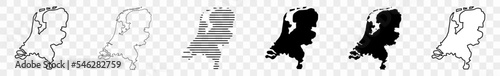 Netherlands Map Black | Dutch Border | State Country | Transparent Isolated | Variations