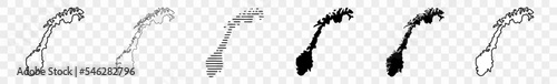 Norway Map Black | Norwegian Border | State Country | Transparent Isolated | Variations