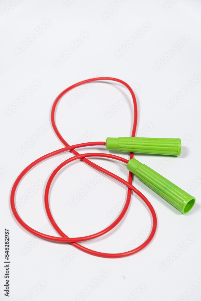 Red green rope on white background close-up Red green rope on white background close-up
