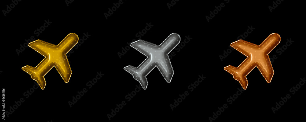 Obraz premium airplane golden silver and bronze Foil helium balloon icon set