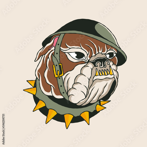 Illustration of bulldog traditional tattoo design