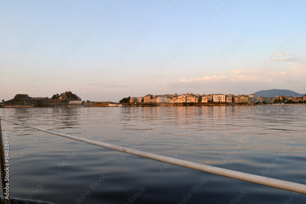 View of Corfu town from a sailboat.