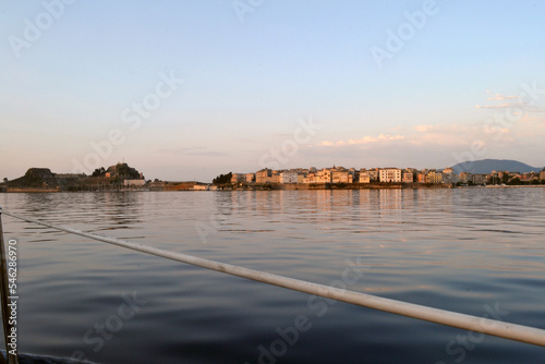 View of Corfu town from a sailboat.