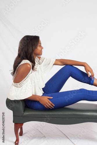 Happy Black woman relaxing