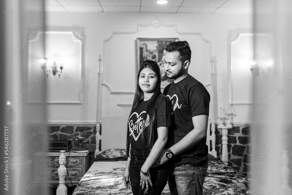 A young Indian couple shooting their pre wedding in natural outdoor in Delhi India. Romantic couple having shoot Delhi. Best young couple India. Pre wedding Indian couple.