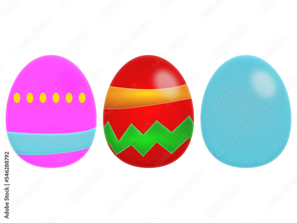 Three colorful easter eggs on a white background
