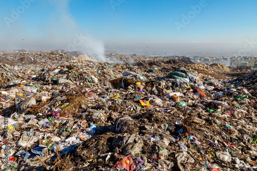Принти на полотні Burning trash piles in landfill