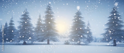 Christmas landscape with snow and fir tree. copy space