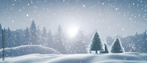 Christmas landscape with snow and fir tree. copy space © Markus