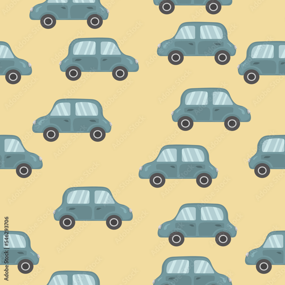 Seamless pattern with blue cars on a yellow background. Illustration for children's diaries and banners for toy stores. Seamless pattern with blue cars on a yellow background. Illustration for children's diaries and banners for toy stores.