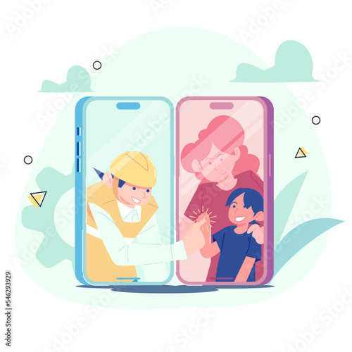 video call with dad. the fun of video calling with dad. Video calls shorten the distance. Vector Illustration