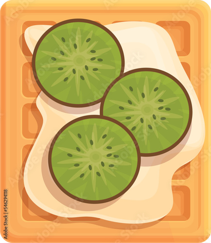 Kiwi belgian food icon cartoon vector. Waffle fruit. Tasty eating