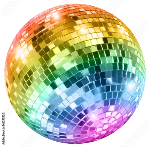Fototapeta na wymiar Shiny disco mirror ball reflect rainbow colors isolated