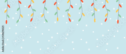 Hanging garlands with snow. Holiday background concept