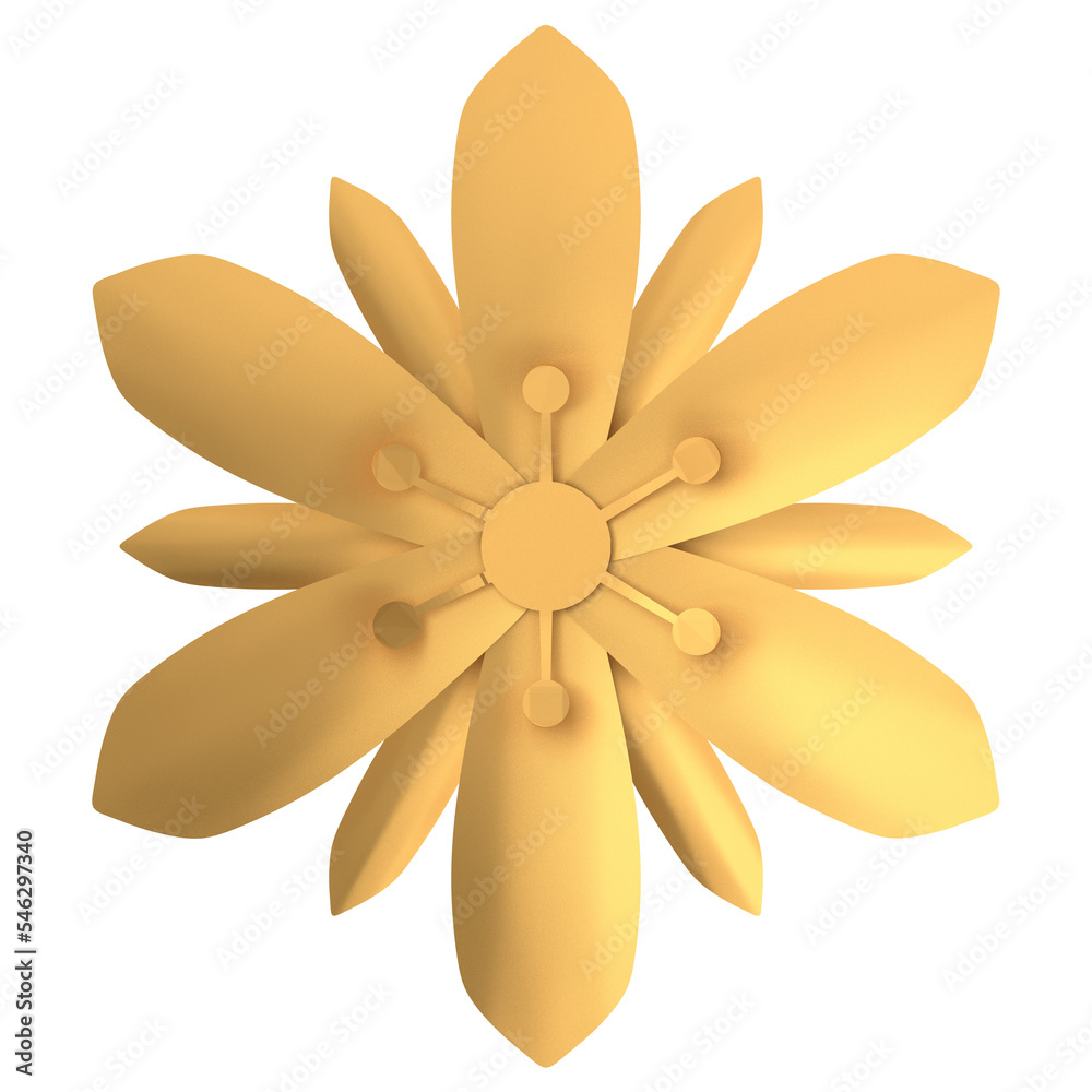 Golden flower. 3D flower. 3D illustration. Golden flower. 3D flower. 3D illustration.