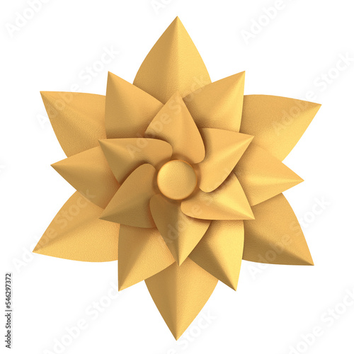 Golden flower. 3D flower. 3D illustration.