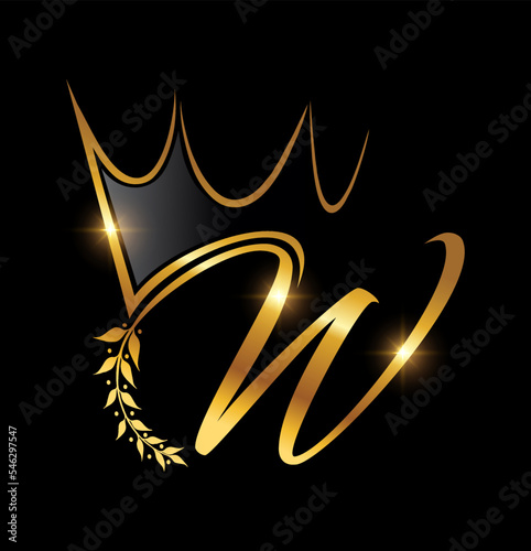 Gold Crown and Leaf Monogram Initial letter W