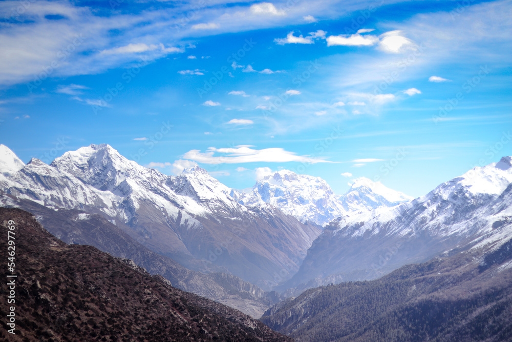 Manang, Khangsar, Nepal, mountains and clouds
