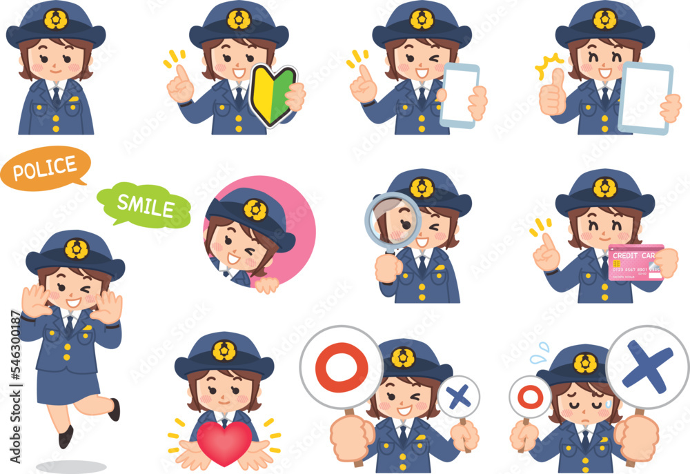 警察官の女性バリエーション 初心者マーク スマートフォン タブレット 虫眼鏡 クレジットカード 警察官の女性バリエーション 初心者マーク スマートフォン タブレット 虫眼鏡 クレジットカード