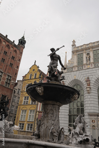 the famous fountain of Gdansk - Neptune fountain of Gdansk, old town of Gdansk