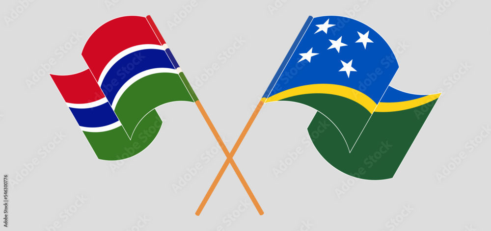 Crossed and waving flags of the Gambia and Solomon Islands Crossed and waving flags of the Gambia and Solomon Islands