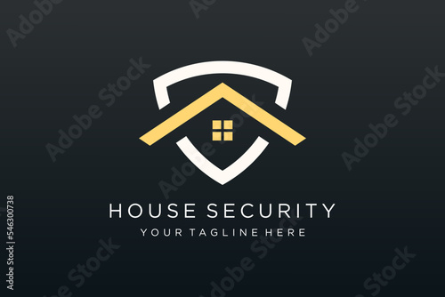 Creative Shield combined house logo and icons set. Vector logo design template.