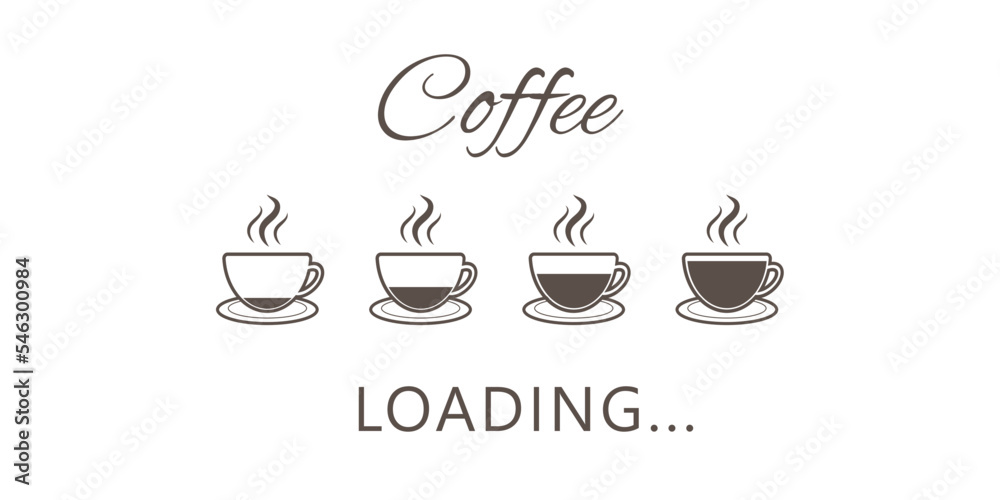 Vector illustration. Card sticker poster template with coffee loading ...