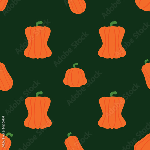 Autumn pattern on colored background. Repeating pumpkins on green background. Vector illustration. Design element for web design packaging paper menu banners