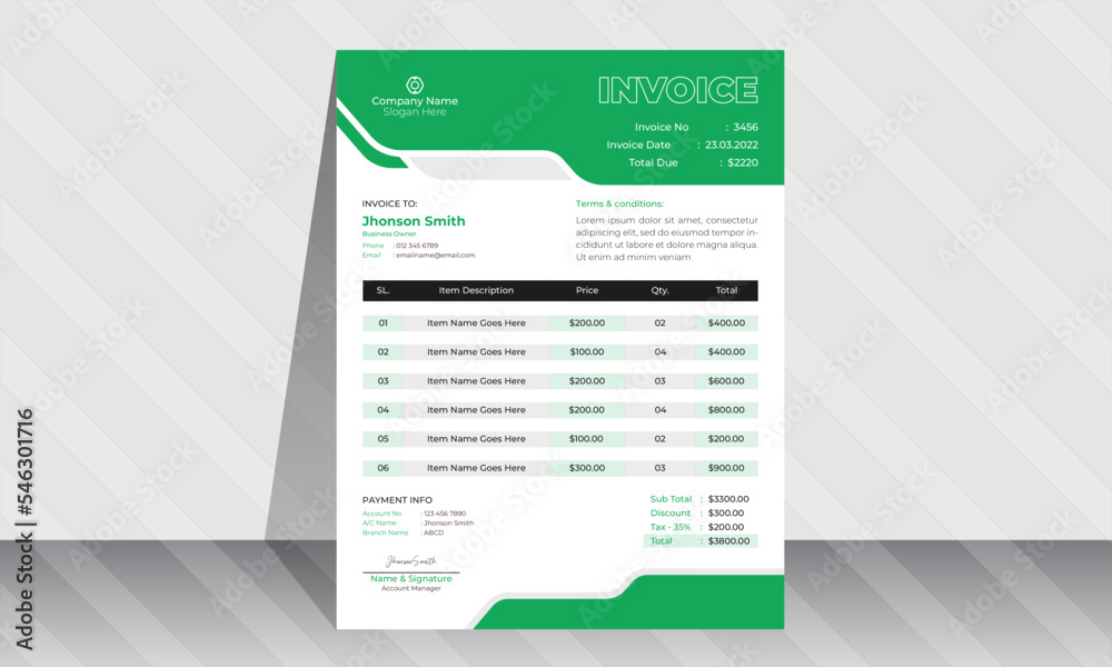 Obraz premium Modern and creative corporate company invoice template. Bill form business invoice accounting design 