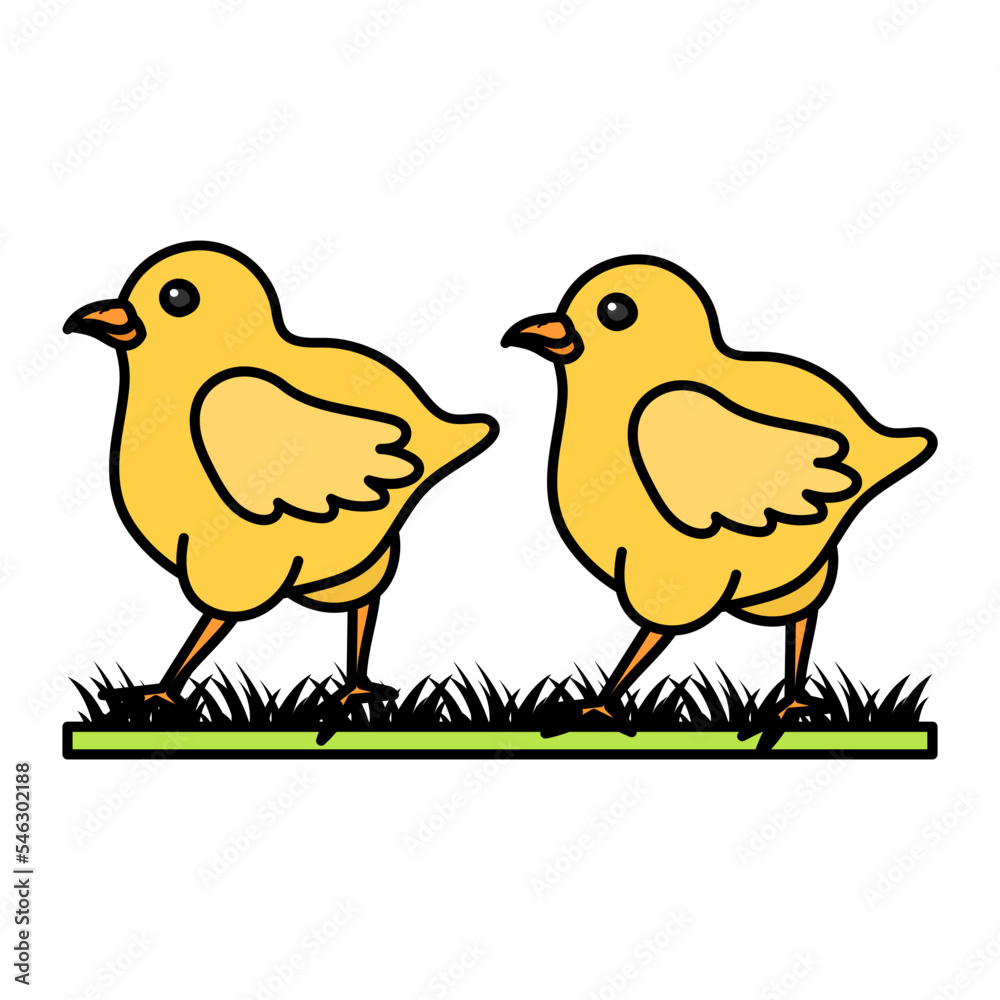 Pair of chicks Concept, pullets or Baby free range chicken vector color icon design, Poultry farming symbol, Meat or Eggs Production Sign, Protein and farmyard equipment stock illustration