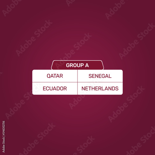 Group A first match table stage vector isolated on a purple color background