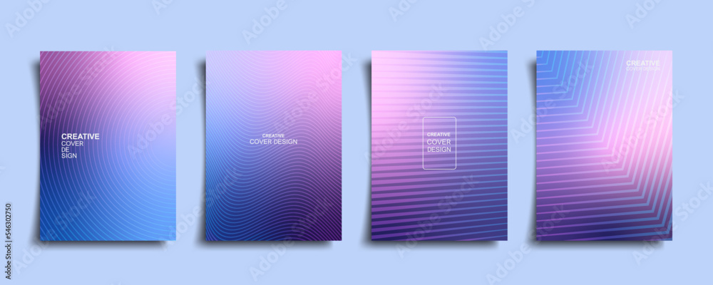 Bright fresh gradient color abstract pattern background cover design. Modern background design with line trendy and vivid vibrant color. Blue violet pink placard poster vector template.