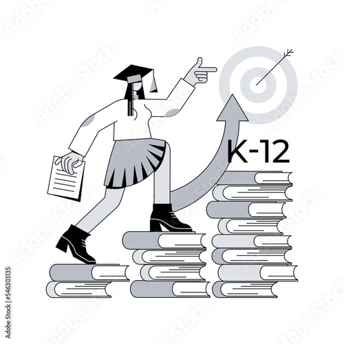 K-12 program abstract concept vector illustration. K-12 education timeline, homeschool program, primary and secondary schooling, online public school, learning calendar abstract metaphor.