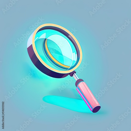 Magnifying glass. Discovery, research, search, analysis concept. 3d 2r illustrated icon. Cartoon minimal style. photo