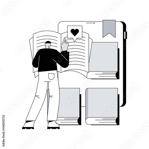 E-book abstract concept vector illustration. Searchable digital library, education reading online, easy access knowledge, elearning, electronic book, web archive, tablet device abstract metaphor.