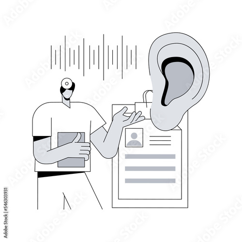 Hearing screening abstract concept vector illustration. Hearing loss evaluation quick test, ear problem screening, diagnosis, sound signal, disability detection, audiologist abstract metaphor.