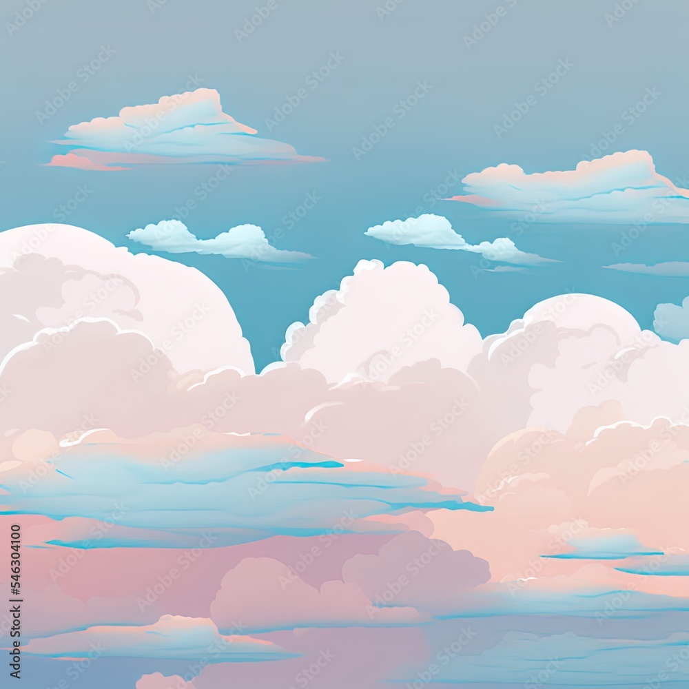 Sky and Clouds, Beautiful Background. Stylish design with a flat, cartoon poster, flyers, postcards, web banners. holiday mood, airy atmosphere. Isolated Object. Design Material. 2r illustrated