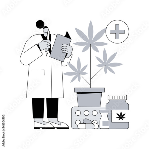 Medical marijuana abstract concept vector illustration. Medical cannabis, cannabinoids drugs, diseases and conditions treatment, cancer pain relief, hemp market, cultivation abstract metaphor.