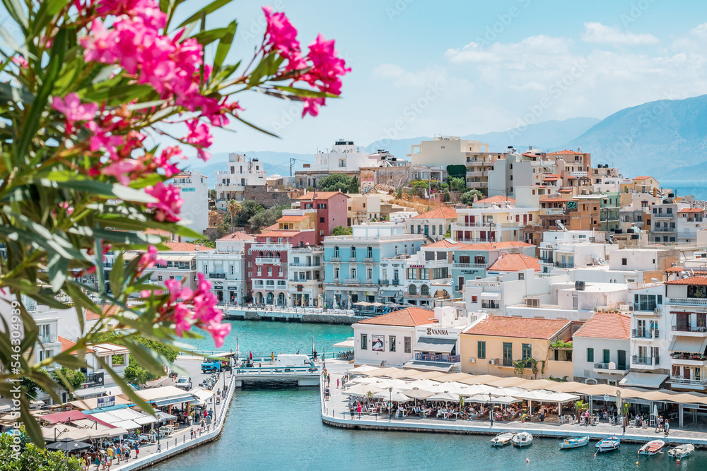 Agios Nikolaos, crete island, greece: view over lake Voulismeni (Vouliagmeni) and the pittoresk harbour city