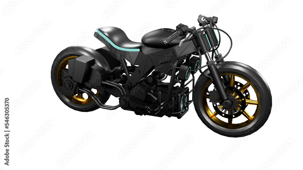 Street style sport bike with distinctive model and science fiction concept isolated on transparent background