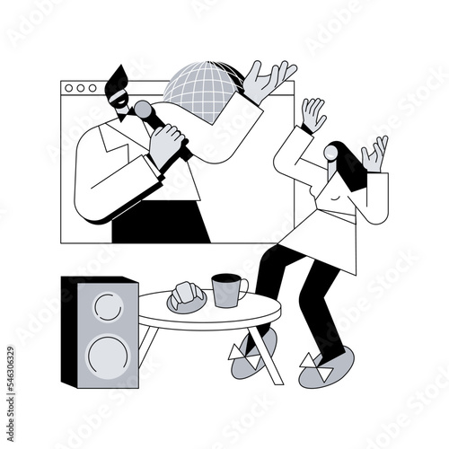 Virtual concert abstract concept vector illustration. Quarantine live stream, social media, online music performance, social distance, stay home, worldwide private concert abstract metaphor.